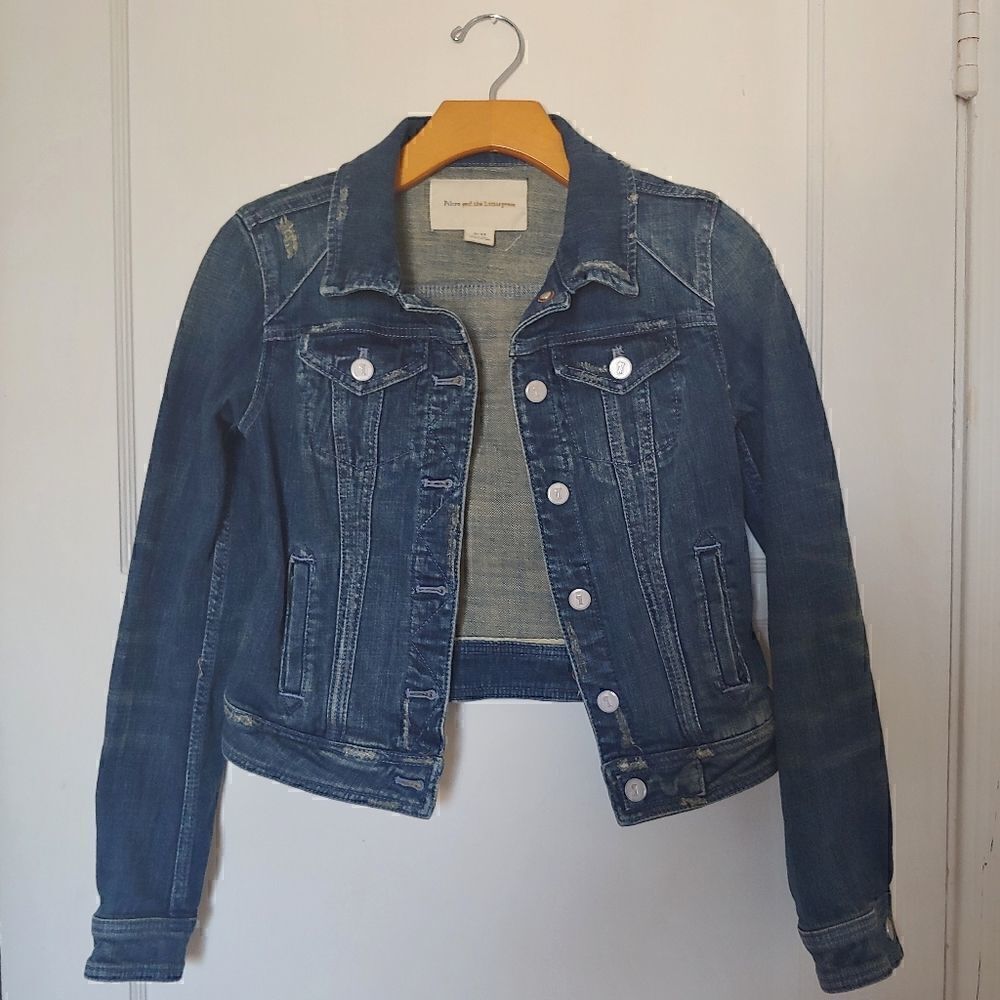 Anthropologie Pilcro Letterpress Denim Jacket Women's XS Blue Distressed